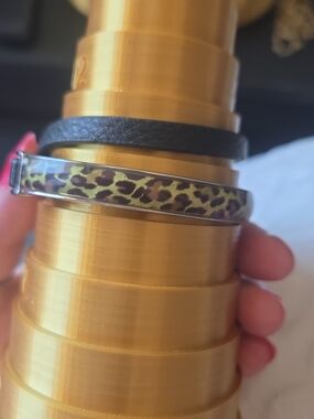 Retired Lia Sophia Green and Brown Leopard-Print Enamel Double Wrap